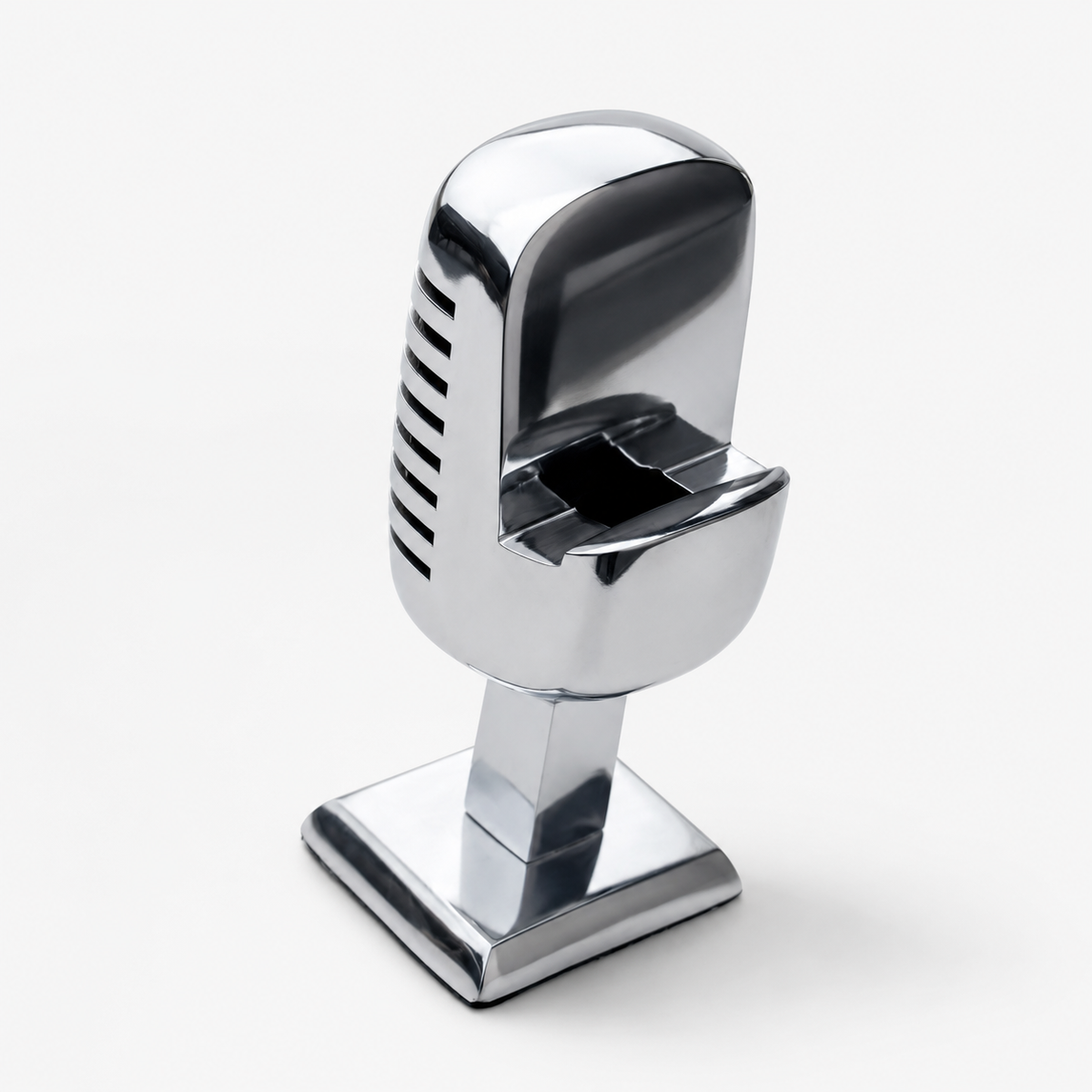 Vintage Microphone Phone Holder | Retro Desk Stand in Polished Aluminium