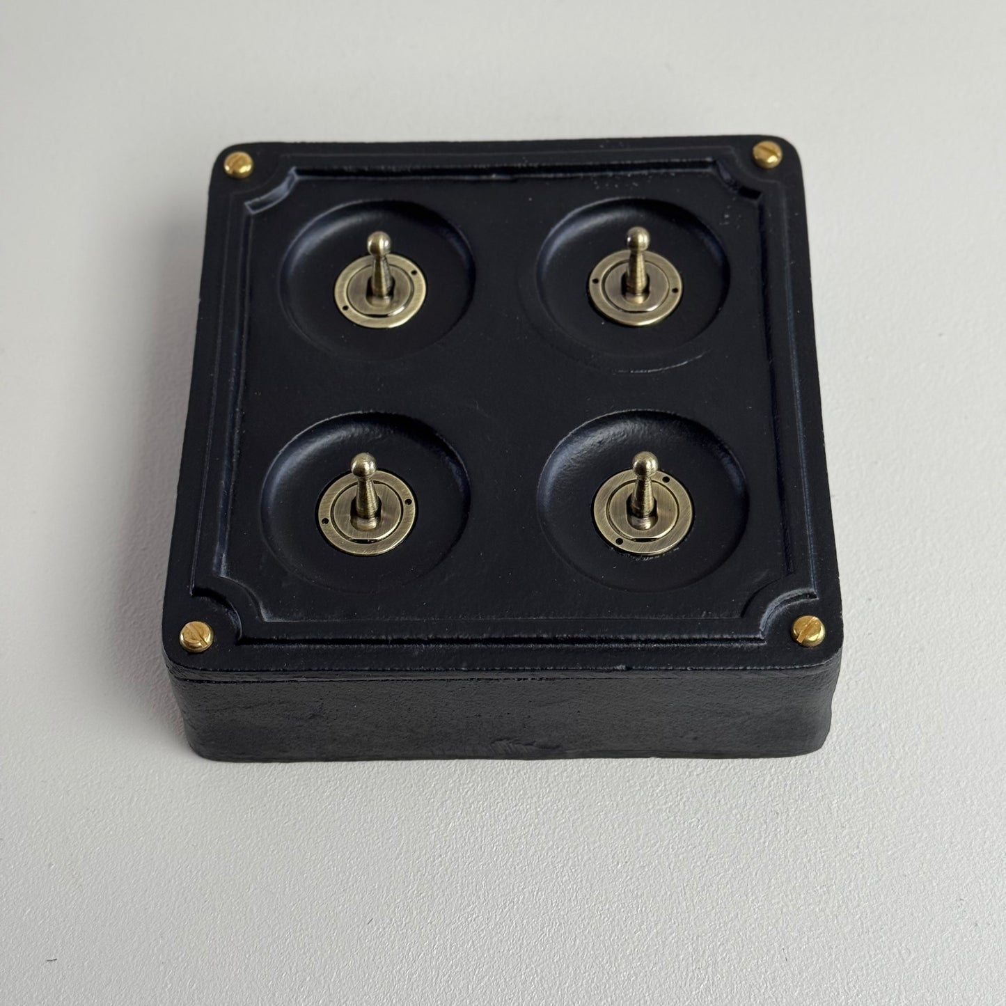 4 Gang 2 Way Black Zinc Solid Cast Metal Light Switch Industrial - BS EN Approved Vintage Crabtree 1950’s Style