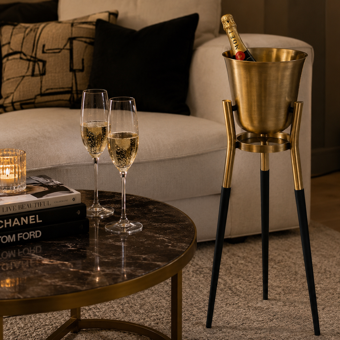 Rocket Antique Brass Tabletop & Floor Standing Champagne Cooler