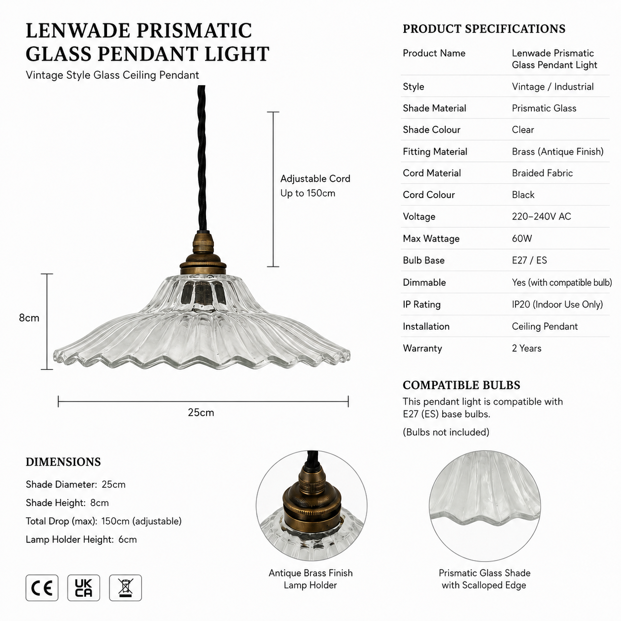 Lenwade Prismatic Glass Pendant Light | Vintage Railway Style
