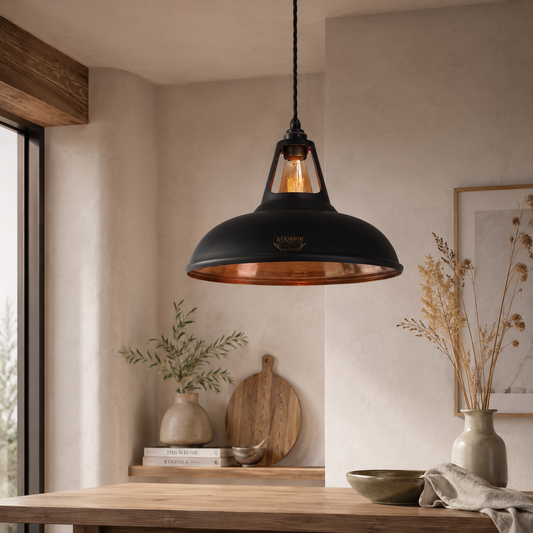 Cawston XL - Matt Black & Solid Copper Slotted Pendant Shade | 14 Inch