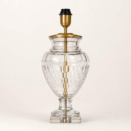 Luxury Clear Cut Glass Table Lamp Base with Antique Brass Finish