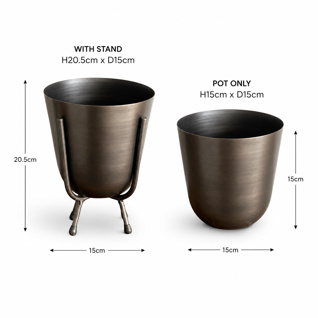 Pewter Grey Indoor Plant Pot & Stand | Small Metal Planter