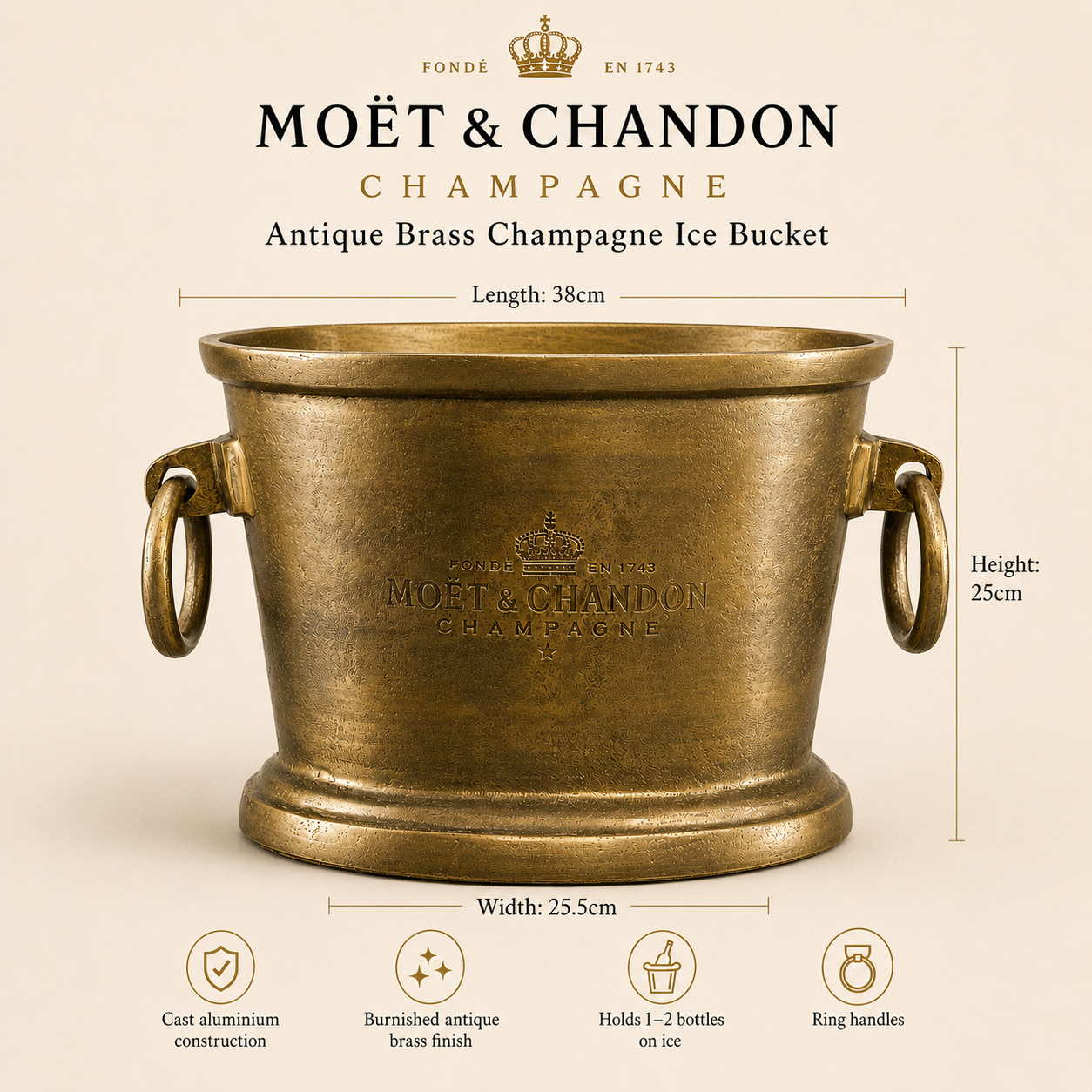 Moët & Chandon Antique Brass Engraved Champagne Ice Bucket