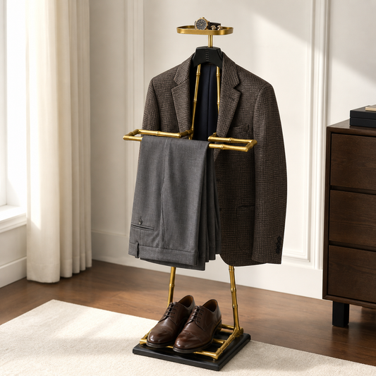 Luxury Dressboy Vintage Brass / Black 50.5 x 31 x H. 117 cm - Clothes Rack Coat Rack Suit Stand Mute Servant Gentleman - Luxury Accessories