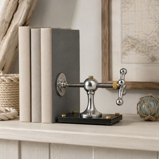 Windlass Bookend Nautical Book Holder Aluminium & Brass | DVD Organizer
