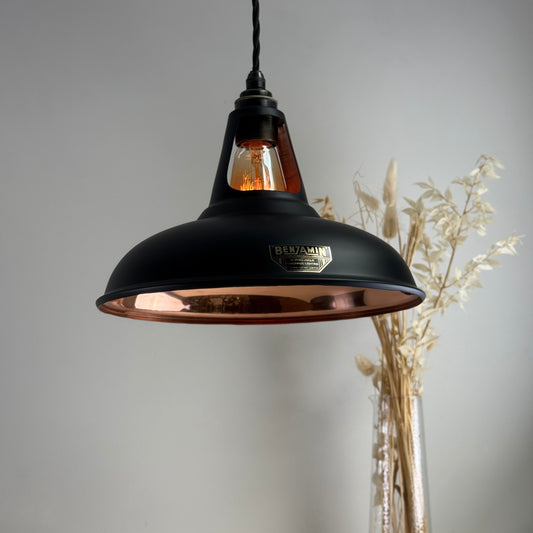 Cawston - Matt Black & Solid Copper Lampshade Slotted Design Pendant Ceiling Light - 11 Inch
