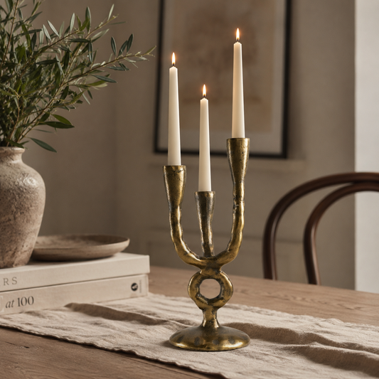 Antique Brass Three Branch Candle Holder | Vintage Candelabra Centrepiece
