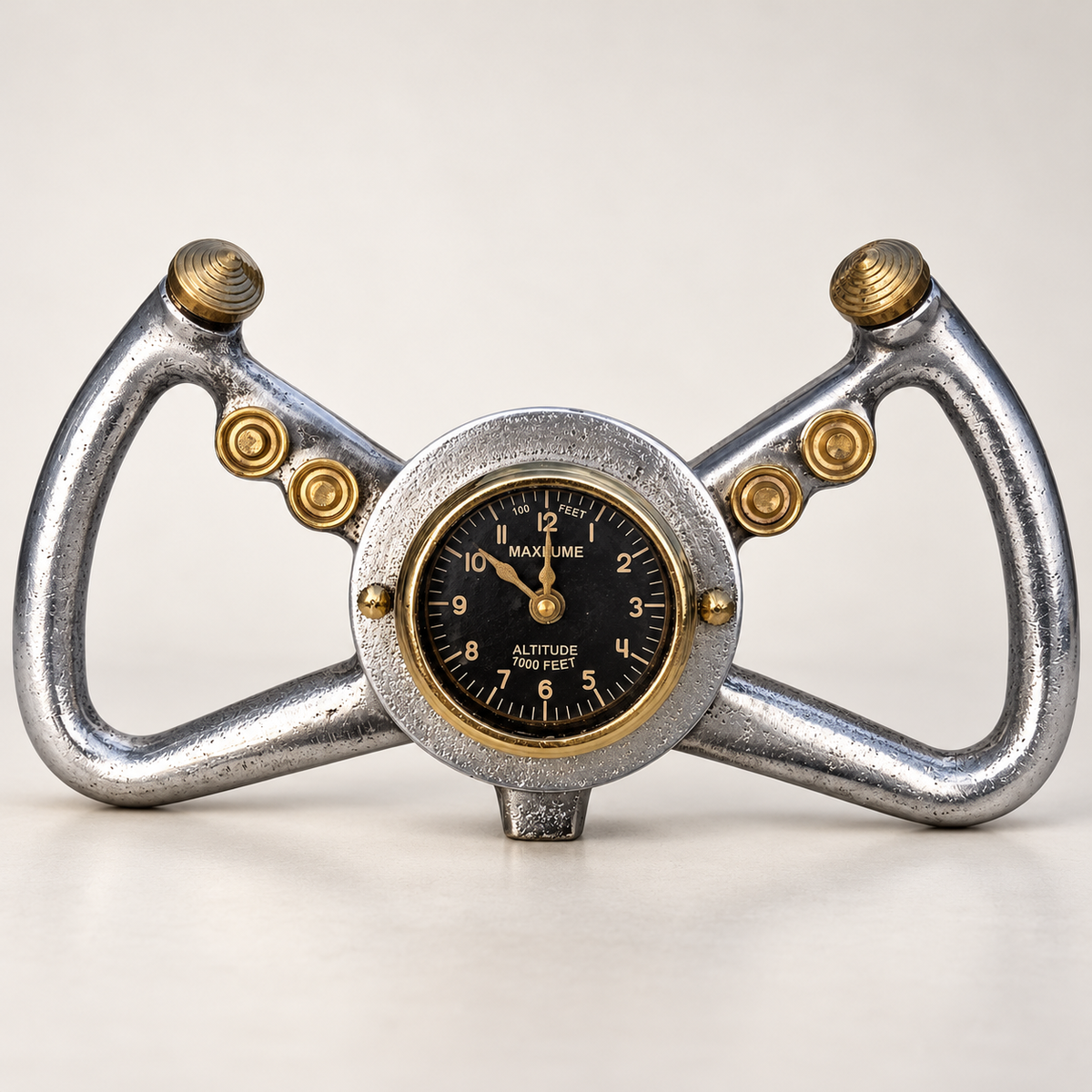Cockpit Pilots Aviator Desk Clock - Cast Aluminium & Brass