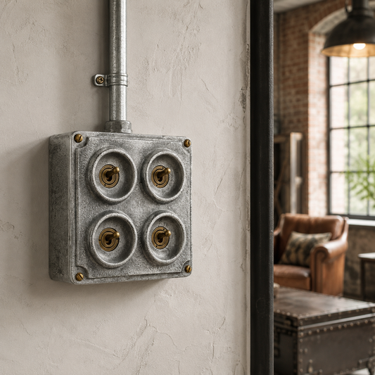 4 Gang 2 Way Solid Cast Metal Conduit Light Switch Industrial - Vintage Crabtree Style
