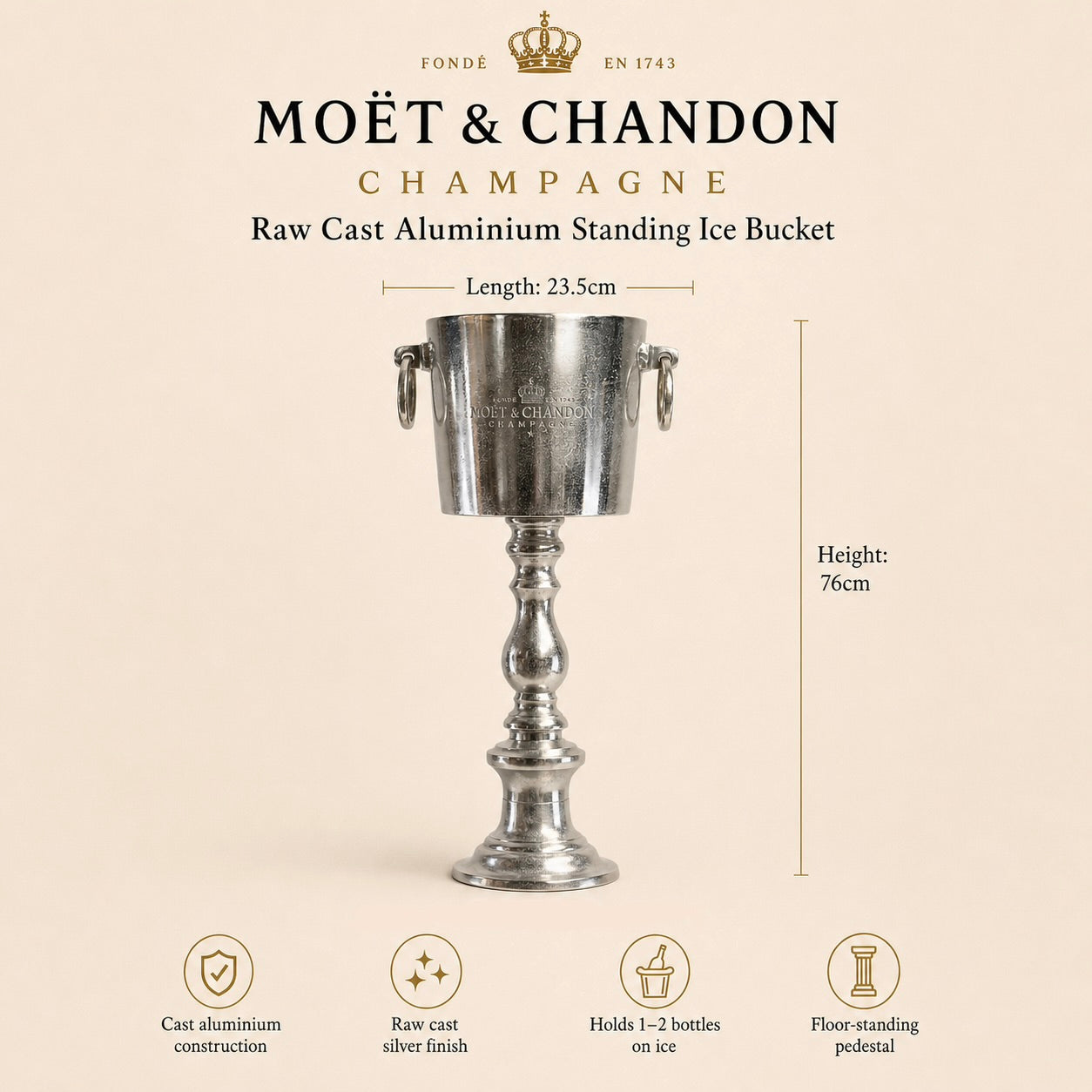 Moët & Chandon Floor Standing Champagne Ice Bucket | Raw Cast Aluminium