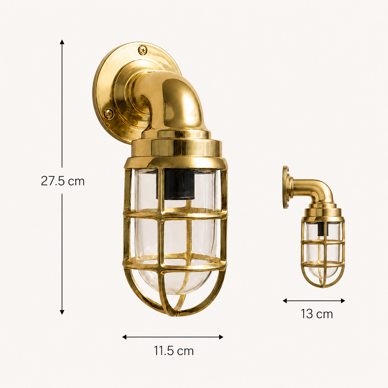 Beachamwell Solid Brass Caged Swan Neck Outdoor & Bathroom Wall Light - 10.5 Inch