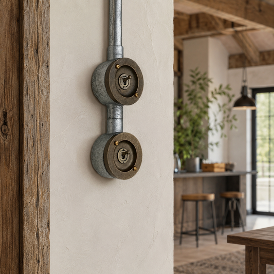 Double Gang Solid Cast Metal Conduit Light Switch | 2 Way Industrial Vintage Style *Pre Order*