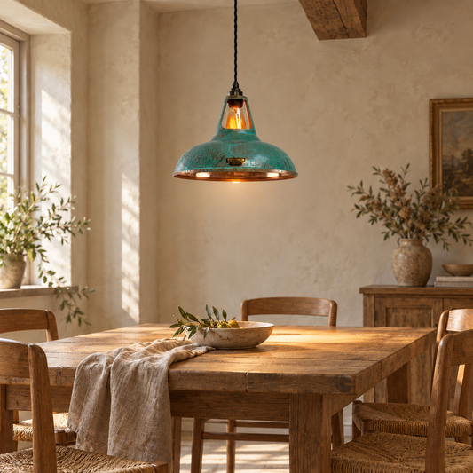 Cawston XL Solid Copper Verdigris Patina Coolicon Lampshade Pendant Light - 14 Inch