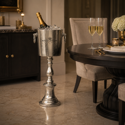 Moët & Chandon Inspired Champagne Ice Bucket Stand | Raw Cast Aluminium Pedestal Cooler