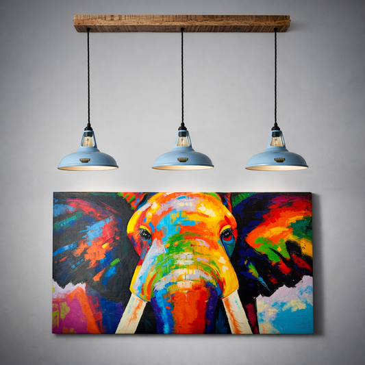 Cawston ~ 3 x Light Blue Coolicon Lampshade Pendant Set - Wooden Track Light - Worn Finish