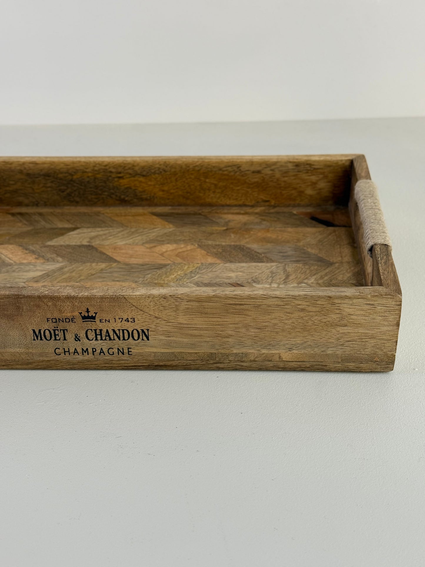 Moët & Chandon Champagne Medium Serving Tray Natural Wooden Patchwork - 35cm