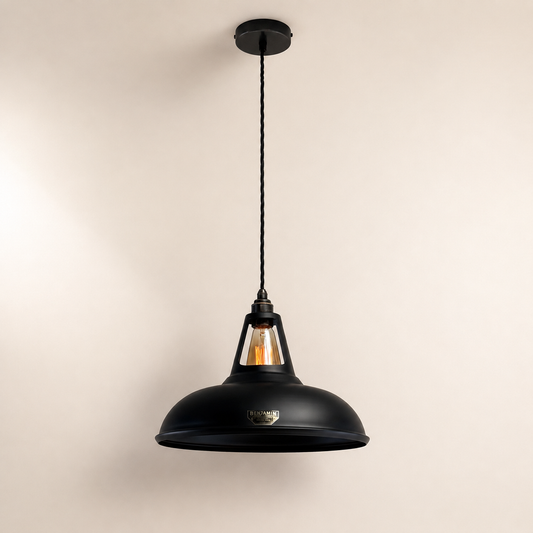 Cawston XL Matt Black Coolicon Lampshade Pendant Light - 14 Inch