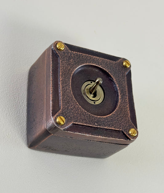 Single Gang Antique Copper Solid Cast Metal Conduit Light Switch Industrial 2 Way - BS EN Approved Vintage Crabtree 1950’s Style