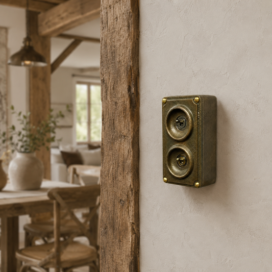 2 Gang 2 Way Solid Cast Bronze Metal Conduit Light Switch | Industrial Surface Mount