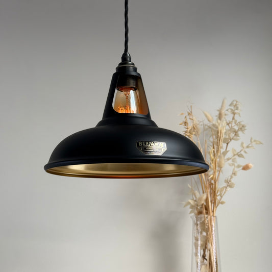 Cawston - Matt Black & Antique Brass Lampshade Slotted Design Pendant Ceiling Light *Pre Order* - 11 Inch