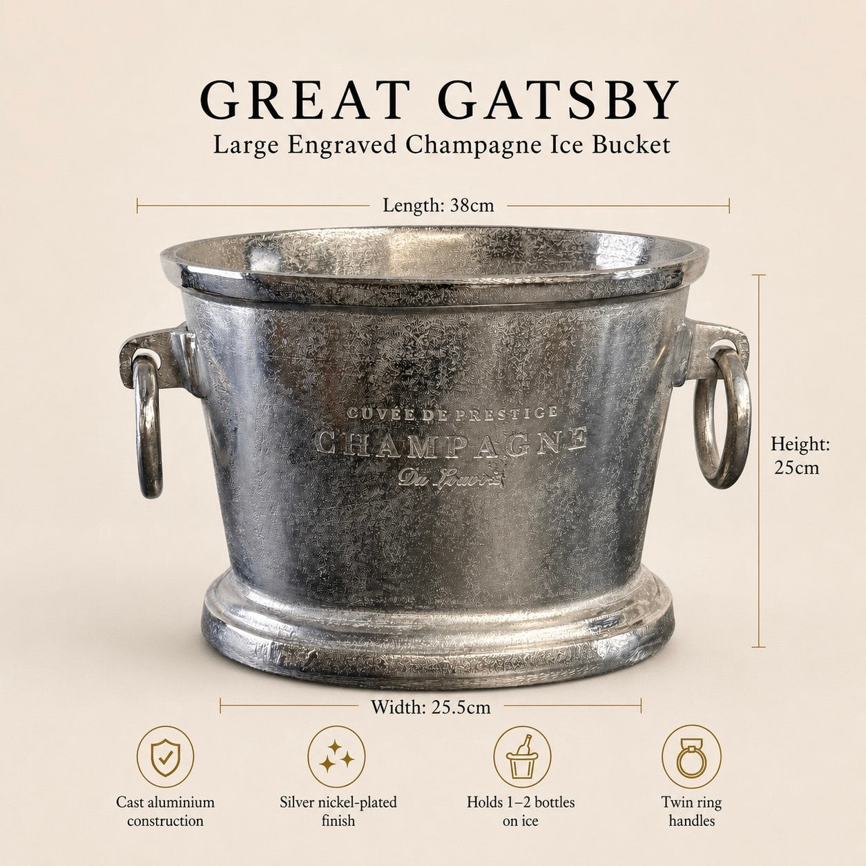 Great Gatsby Raw Cast Engraved Champagne Ice Bucket
