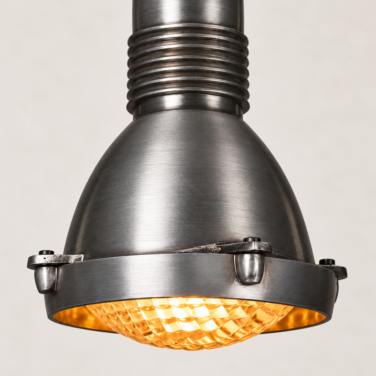 Coltishall - Industrial Pewter Grey Pendant Light Textured Glass