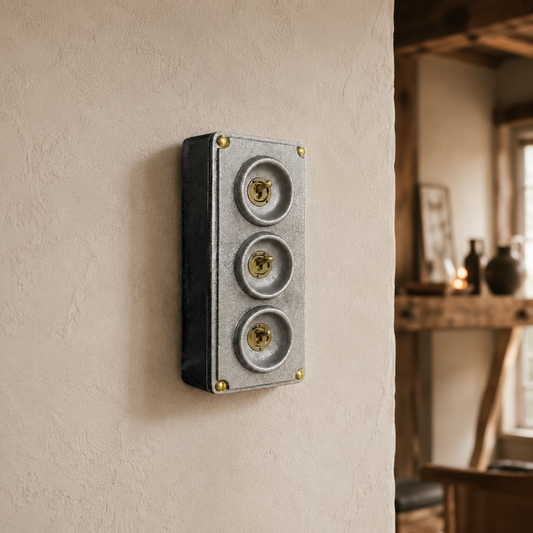 3 Gang 2 Way Solid Cast Metal Toggle Light Switch | Industrial Vintage Surface Mounted