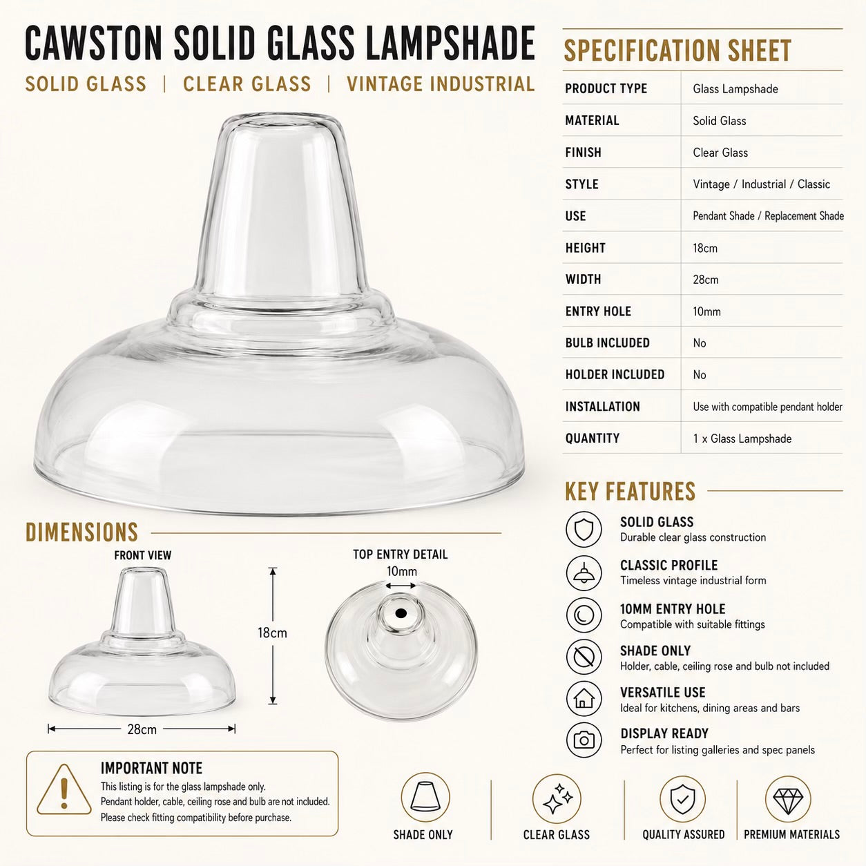 Cawston Solid Glass Coolicon Lampshade - 11 Inch