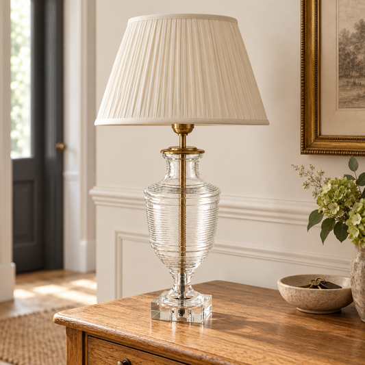 Clifton Clear Ribbed Glass Urn Table Lamp with Antique Brass Detailing *Factory Second*