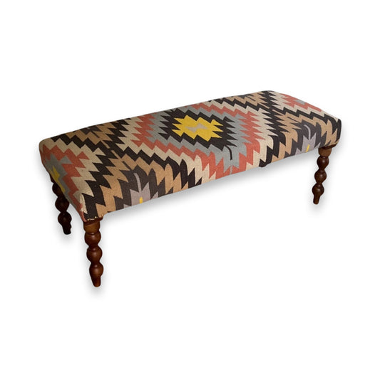 Geometric Kilim Ottoman Bench Stool Solid Handcrafted