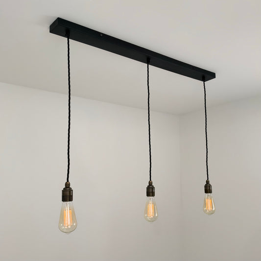Textured Matt Black Track Light Rectangular 3 Outlet Ceiling Rose Industrial - 91cm