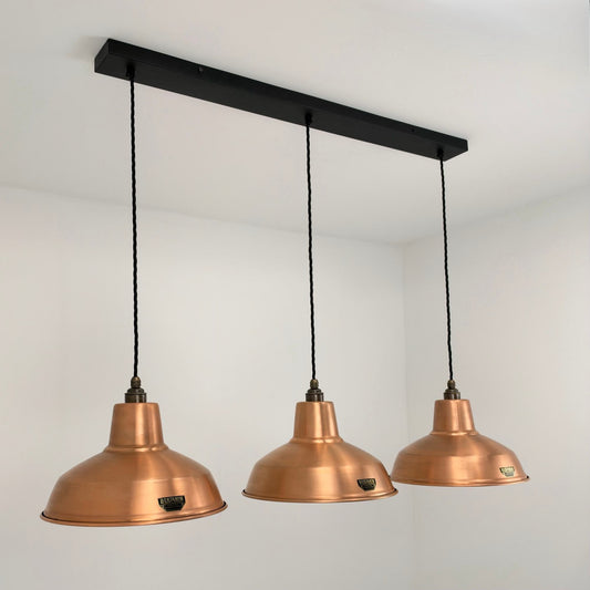 Filby ~ 3 x Antique Copper Design Pendant Set Track Light - 91cm