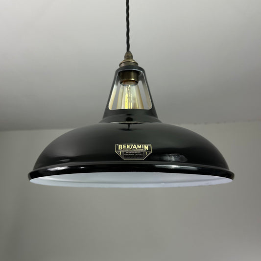 Cawston XL ~ Midnight Black Slotted Lampshade Pendant Set Light *Worn* ~ 14 Inch
