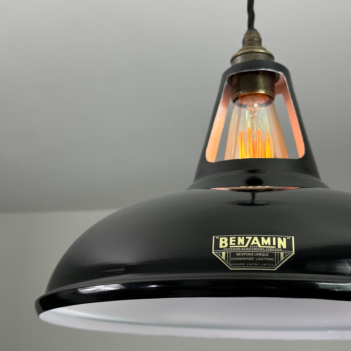 Cawston XL ~ Midnight Black Slotted Lampshade Pendant Set Light *Worn* ~ 14 Inch