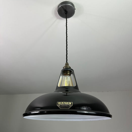 Cawston XL ~ Midnight Black Slotted Lampshade Pendant Set Light *Worn* ~ 14 Inch