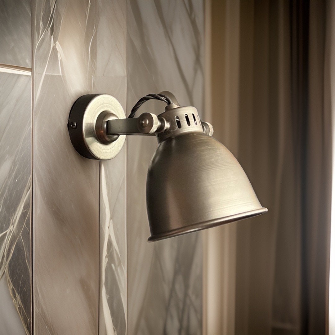 Solid Pewter Grey Steel Short Adjustable Arm Industrial Wall Light | Spot light | Bedroom Reading Table | Kitchen Table | Vintage