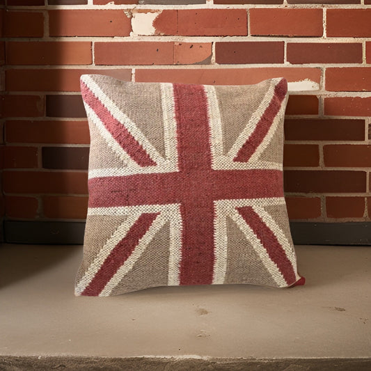 Hand Crafted Union Jack Flag Large 18” Cushion | Great Britain | Vintage Style | Man Cave Pillow