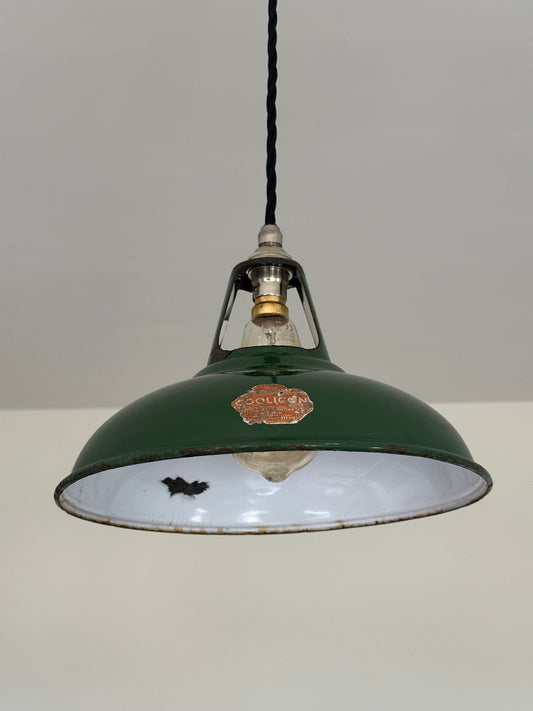 Geniune Green Solid Coolicon 1932 Shade Pendant Set Light | Ceiling Dining Room | Antique Restored | Kitchen Table | Vintage Filament Bulb