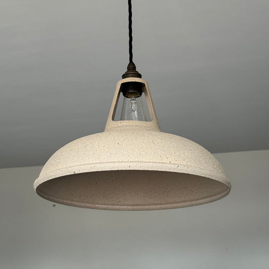 Cawston XL - Stone Finish Solid Steel Coolicon Slotted Lampshade Pendant Set Light - 14 Inch