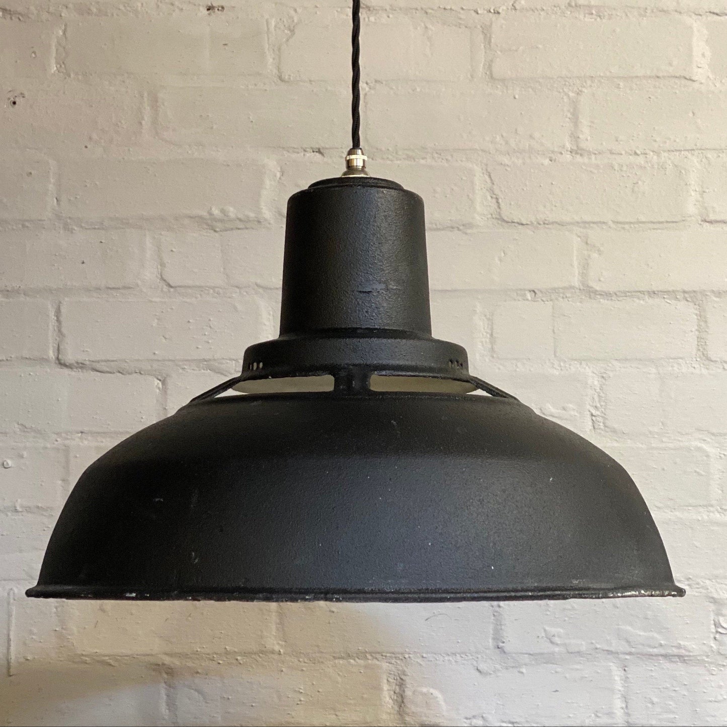 Geniune Black Solid Benjamin Saflux Shade 1940’s Pendant Set Light | Ceiling Dining Room | Kitchen Table | Vintage Filament Bulb