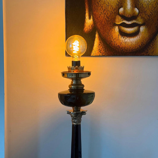 French Style Solid Brass & Black Glass Table Lamp Vintage Style | Bedroom | Bedside Reading Light | Retro | Hallway