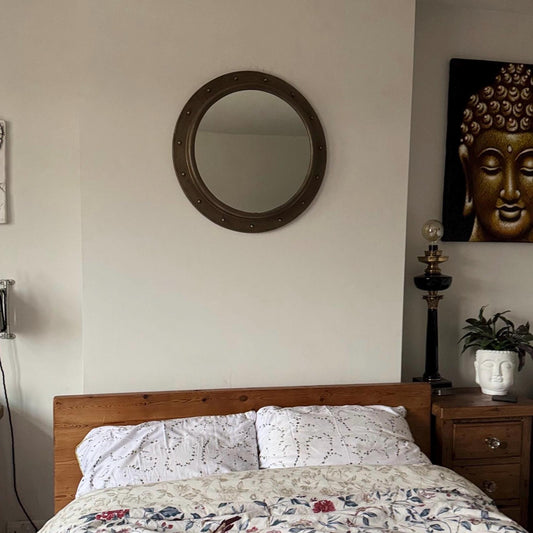 Oversized XL Antique Brass Mirror Solid Cast Nautical Industrial US Navy Deck Yacht Master by Maxlume ~ 61cm