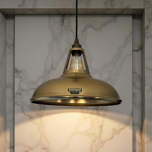 Cawston XL ~ Antique Brushed Brass Lampshade Pendant Ceiling Light ~ 14 Inch