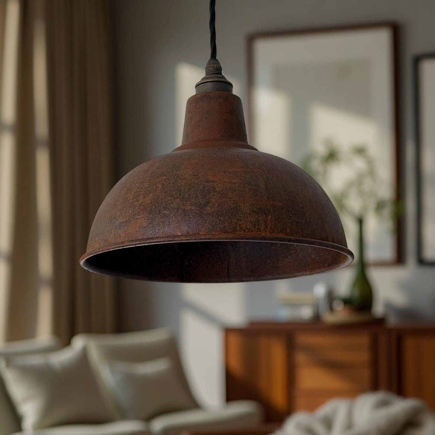 Salthouse ~ Rusted Solid Steel Lampshade Pendant Set Light ~ 10 Inch