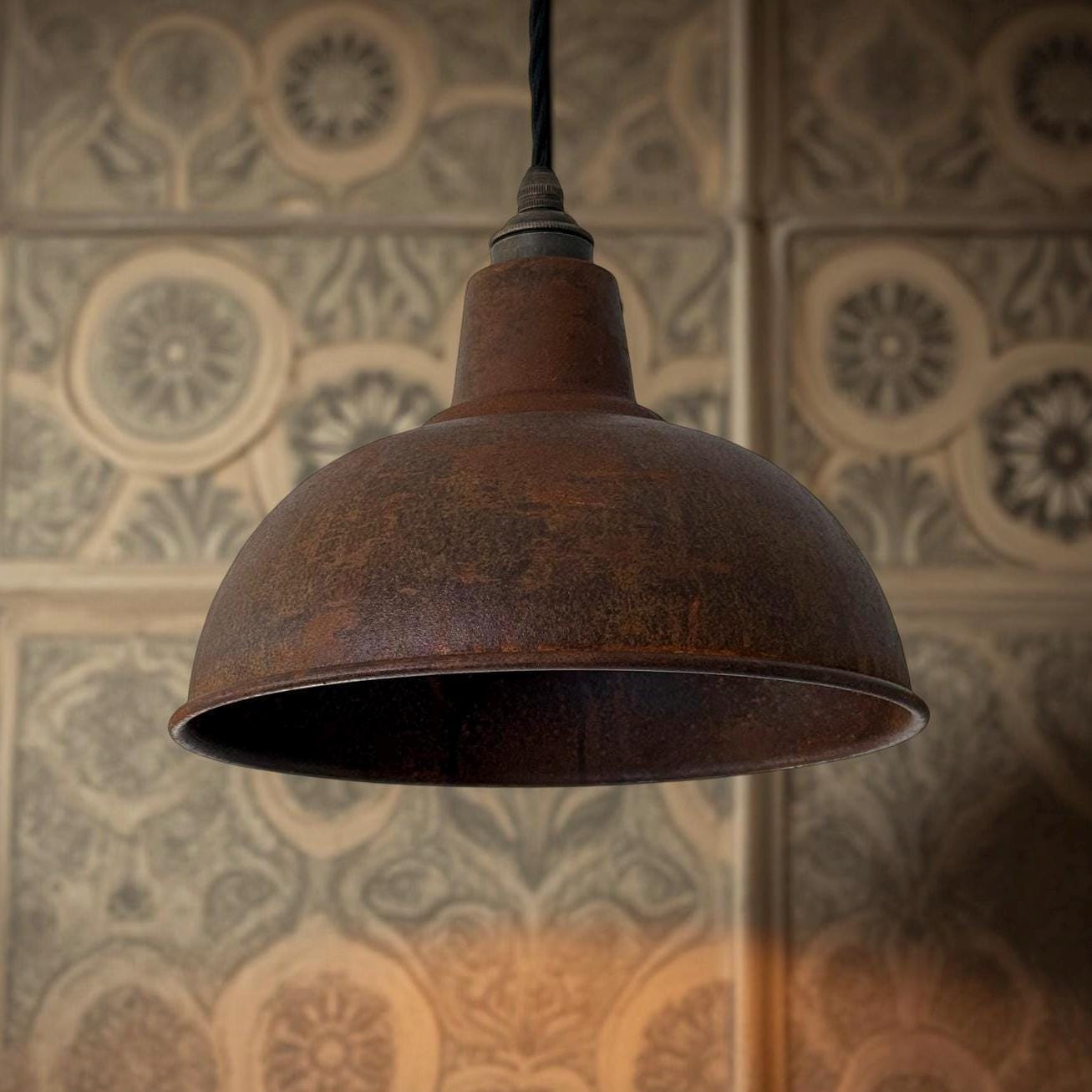 Salthouse ~ Rusted Solid Steel Lampshade Pendant Set Light ~ 10 Inch