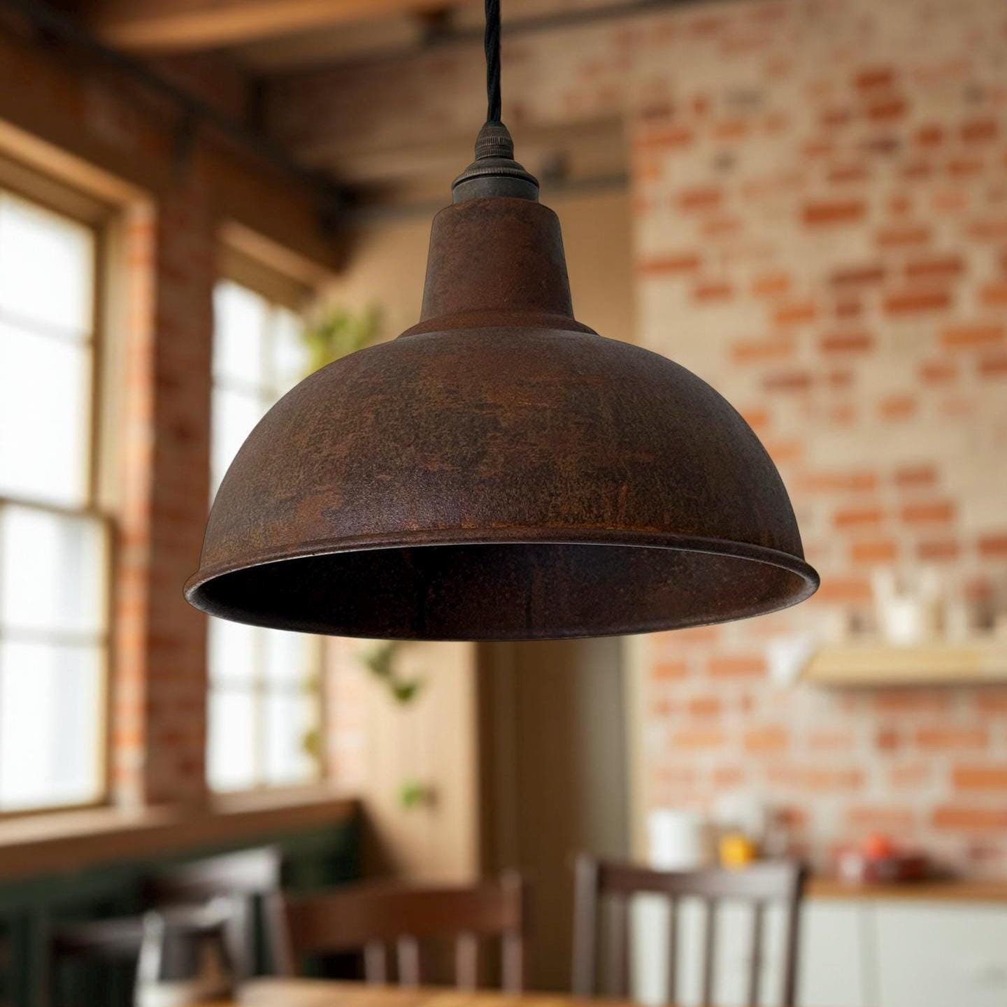 Salthouse ~ Rusted Solid Steel Lampshade Pendant Set Light ~ 10 Inch