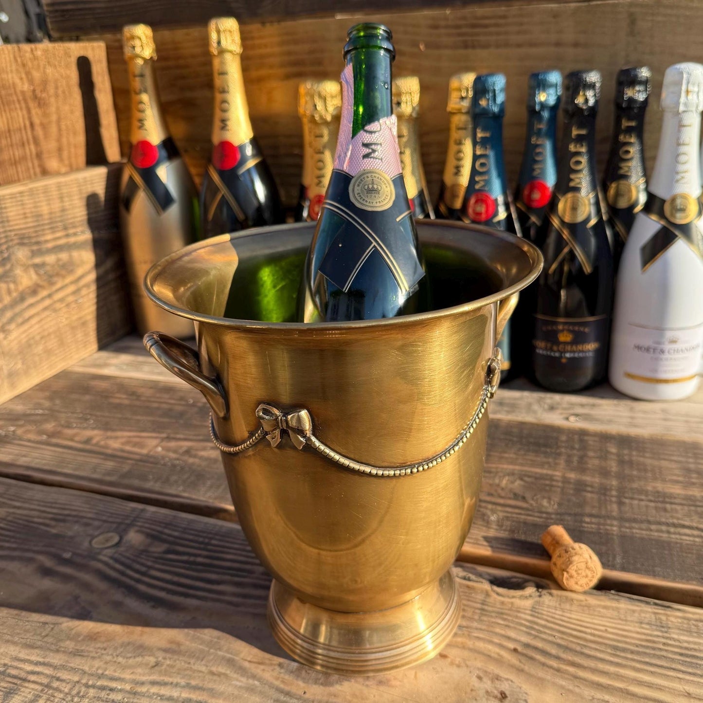 Solid Antique Brads Champagne Ice Bucket | Wine Cooler