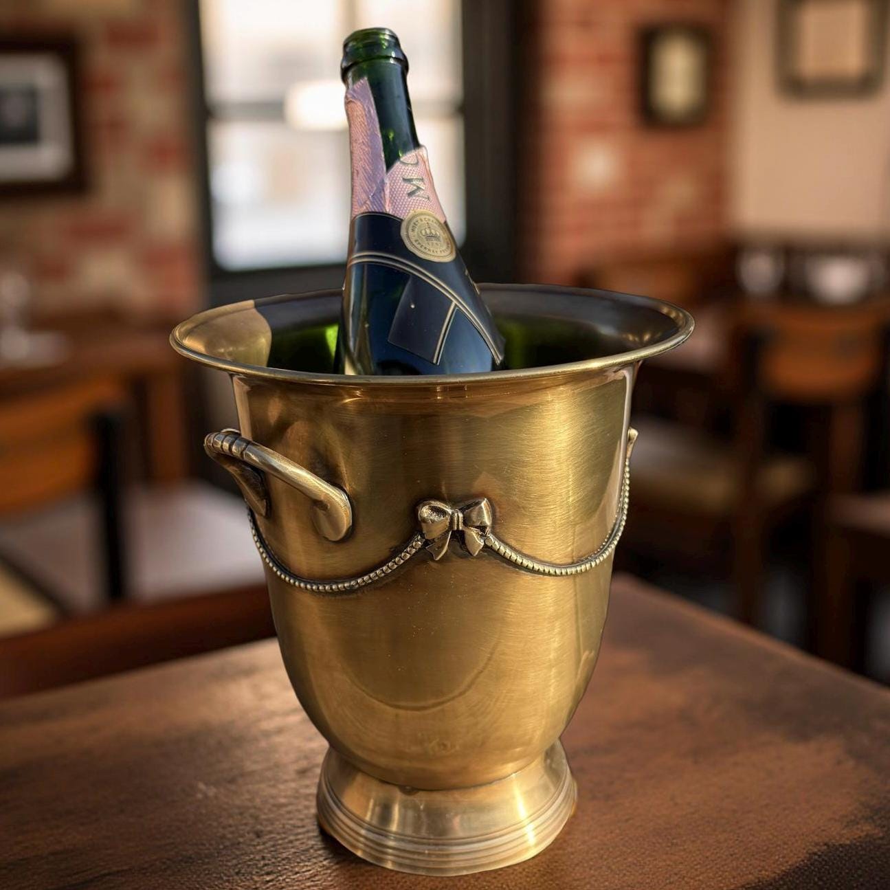Solid Antique Brads Champagne Ice Bucket | Wine Cooler