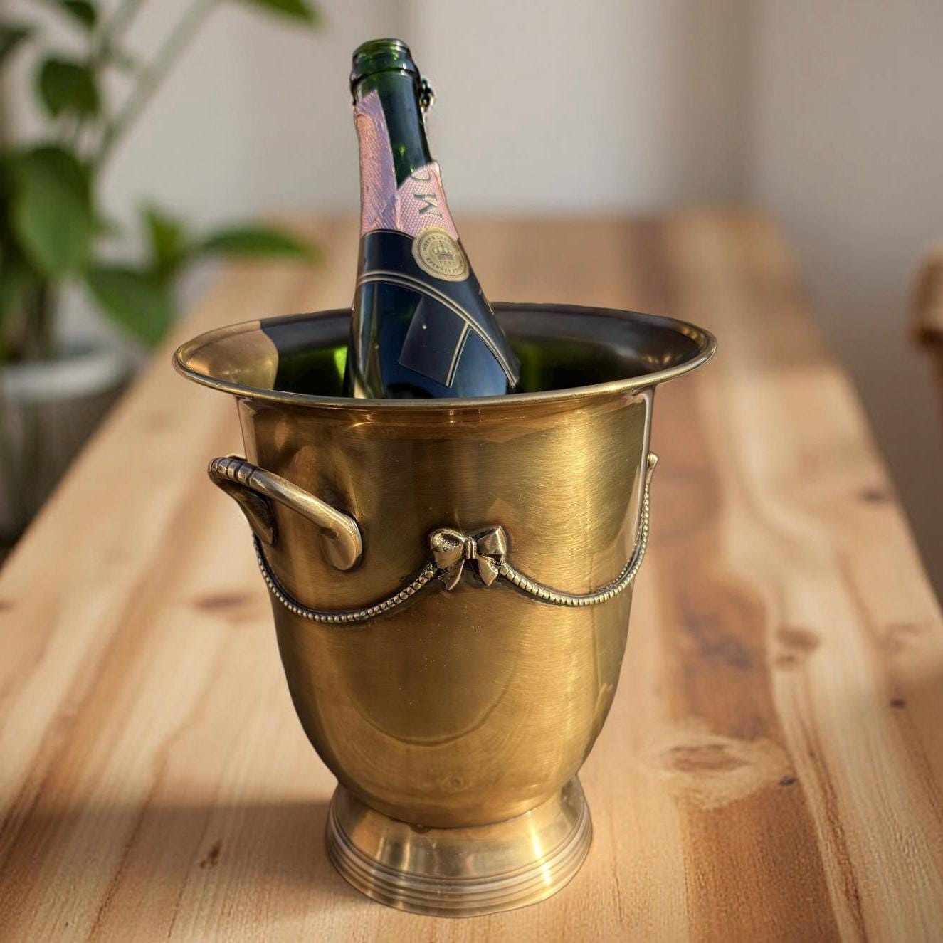 Solid Antique Brads Champagne Ice Bucket | Wine Cooler